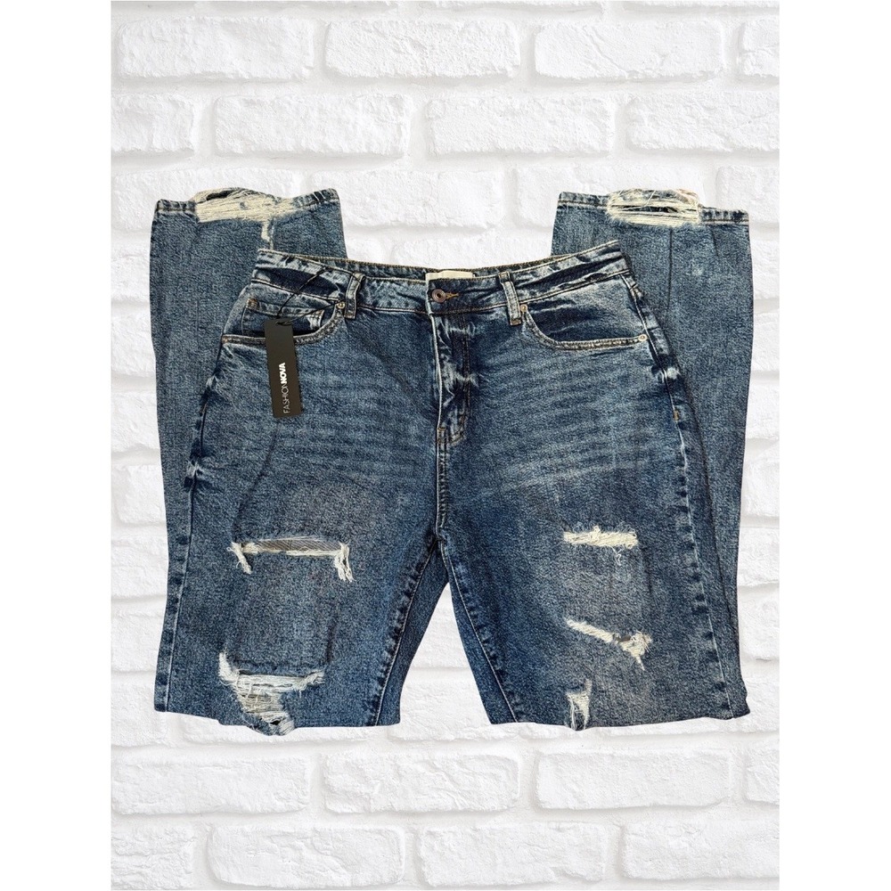 Fashion Nova Peated Stretch Ripped Flare Leg Jeans‎ Medium Wash Distressed 15